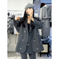 高級感重工刺繍スーツのスカート2点セット女性2025春の中長デザイン感セット女性
