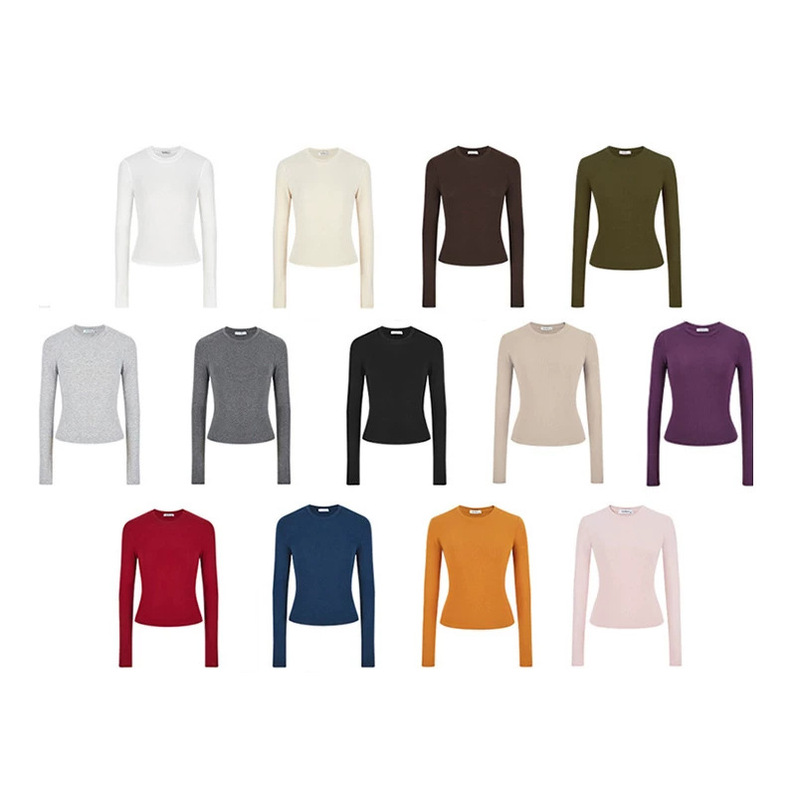 Real in stock-Spice Girls Shoulder Short T-shirt Long Sleeve Women Slim Slim Skinny Base Shirt Tight Crewneck Top