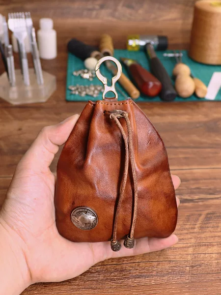 Japanese Style Simple First-layer Cowhide Vegetable Tanned Leather Retro Women's Sachet Mini Key Bag Card Holder Coin Purse Cosmetics Bag