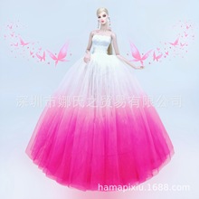 粉色渐变色网纱裙多色 换装公主娃娃全包婚纱  地摊工厂货源直销