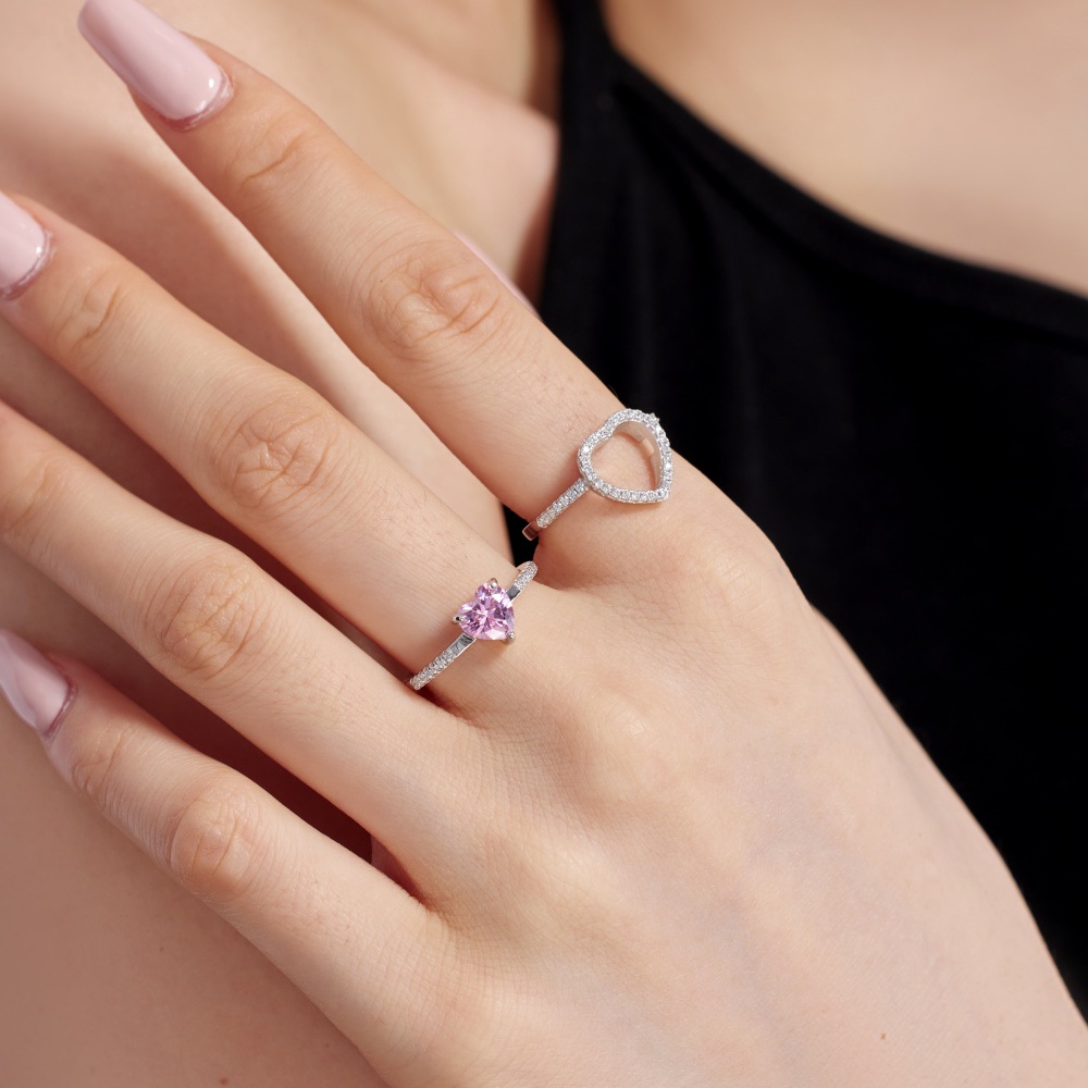 7g Weight Zircon Inlay Material Open Rings, Rings Classification 5, 9, Adjustable Ring Size 1 Piece Quantity Holiday, Daily Occasion 925 Sterling Silver Material Heart Shape Pattern Women's Gender Plating, Inlay Design Basic, Simple Style, Classic Style Style 925 Sterling Silver Zircon Heart Shape Open Rings Rings 18
