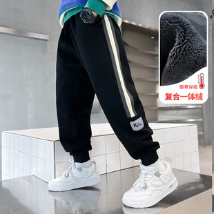 China and Canada Velvet Large 2024 Winter Wear Sports Sweatpants Spring and Autumn Boys Winter Boys Thickened New Children's Pants