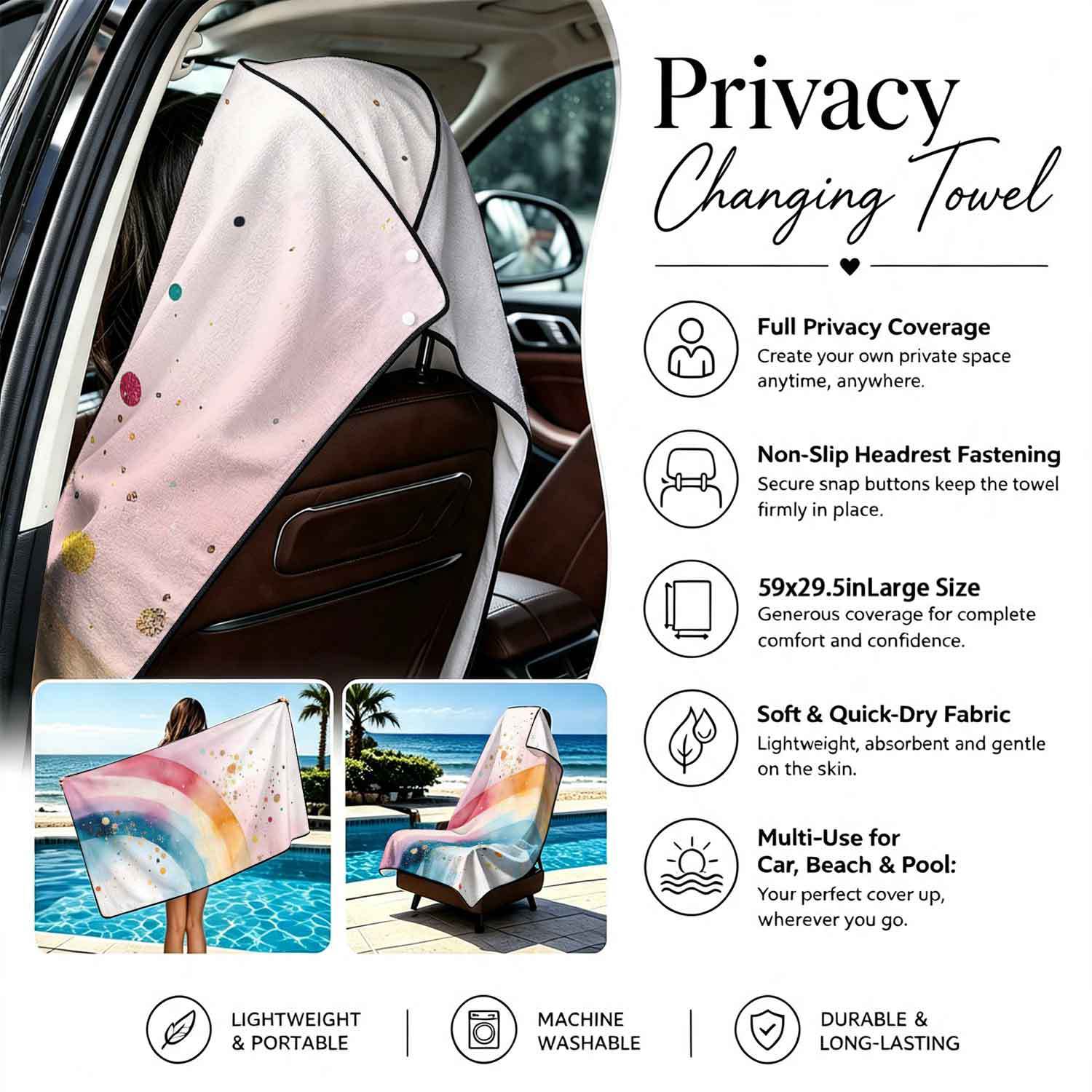 Printed bath towel and car seat cover 2-in-1, ultra-fine fiber outdoor beach and car dual-use universal seat cushion
