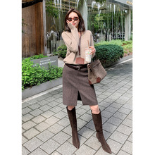 2025秋冬新款高腰显瘦针织半身裙女设计感毛呢前开叉直筒包臀中裙