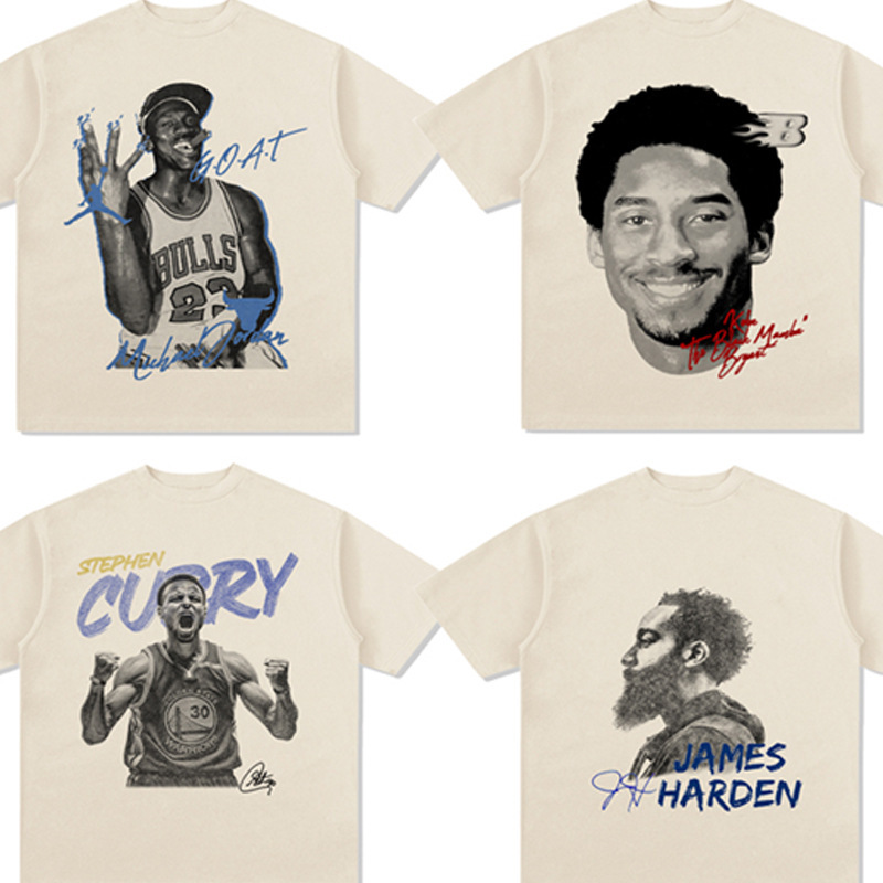 American print star head T-shirt Kobe James Curry Owen three ball Harden short sleeve clothes