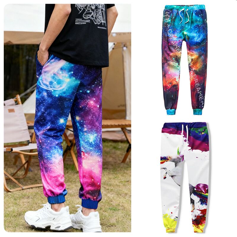 Original American-Style 3D Printed Full-Print Pants with Starry Sky, Lion, Horse Head, Fox, Wolf Face Design, Cosplay Sports Casual Floral Pants, Trendy