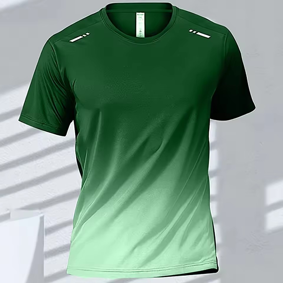 Trend gradiente 3D impresión digital para hombres deportes de verano malla suelta transpirable manga corta cuello redondo camiseta