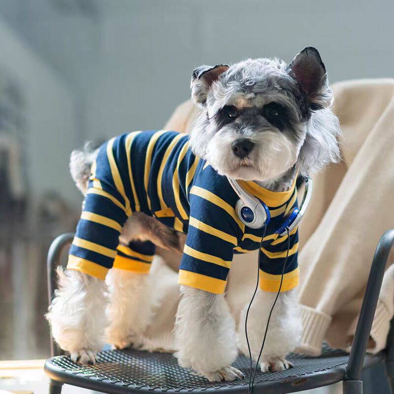 夏犬ストライプ四本足服通気性薄いシュナウザービション中小型犬クールストライプ犬服|undefined