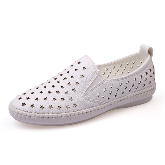 Shoes Summer 2025 New Non-slip Pedal Hollow Out Soft Shoes Student White Shoes Women's Flat Shoes 33 Size