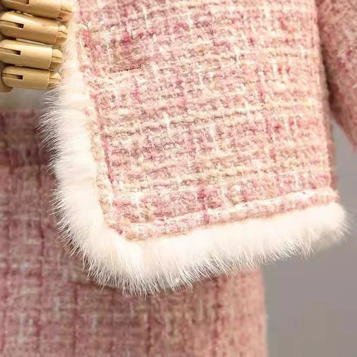 Зимний тёплый набор, пальто из шерсти, юбка для девочки, стиль Chanel