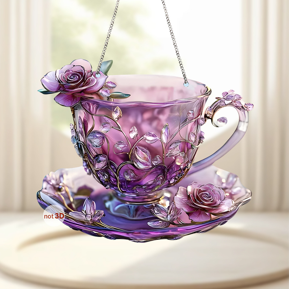 Colgante transfronterizo nuevo estilo europeo iris púrpura taza de café acrílico colgante listado decoración porche