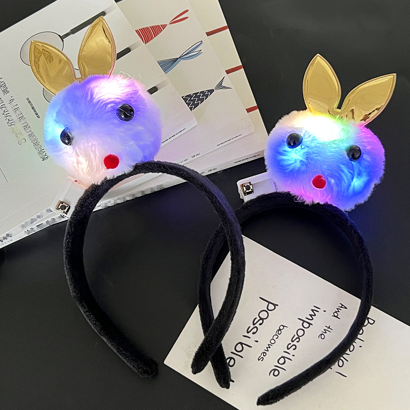 Nueva luminosa cabeza de conejo diadema brillante terciopelo felpa Orejas de conejo diadema conejo muñeca bola conejo cabeza horquilla