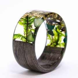 天然树脂原木森林戒指 生日 派对 朋友礼物。女性自然独特的戒指