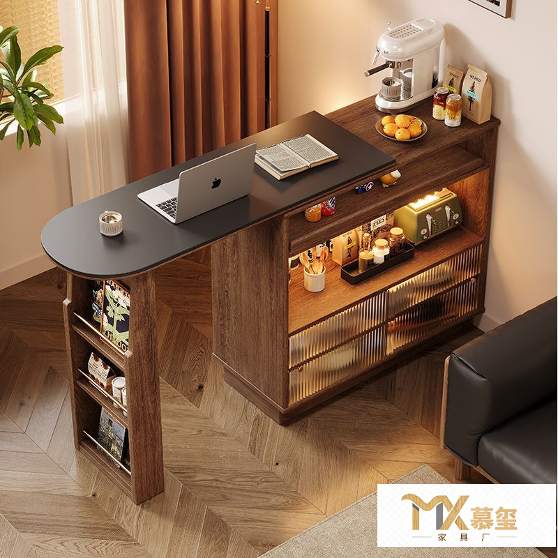 Solid Wood Bar Table for Home Balcony Leisure Retractable Small Apartment Partition Narrow Island Table Sideboard Integrated