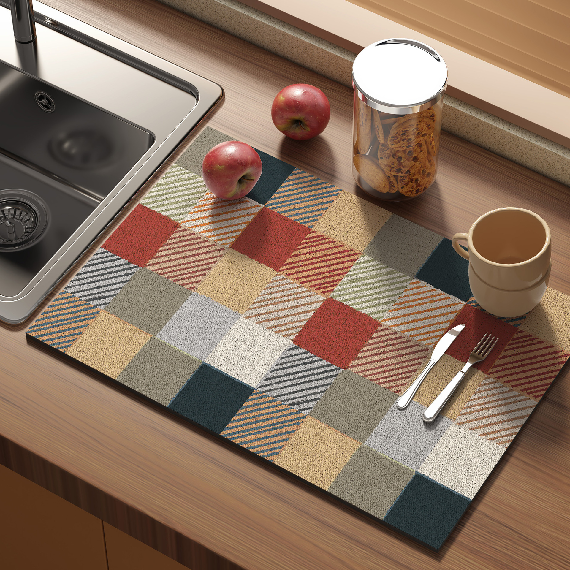 Cocina retro cojín de drenaje cojín antideslizante mesa de comedor cojín de aislamiento térmico resistente al desgaste cojín de barro de diatomas de absorción de agua de secado rápido