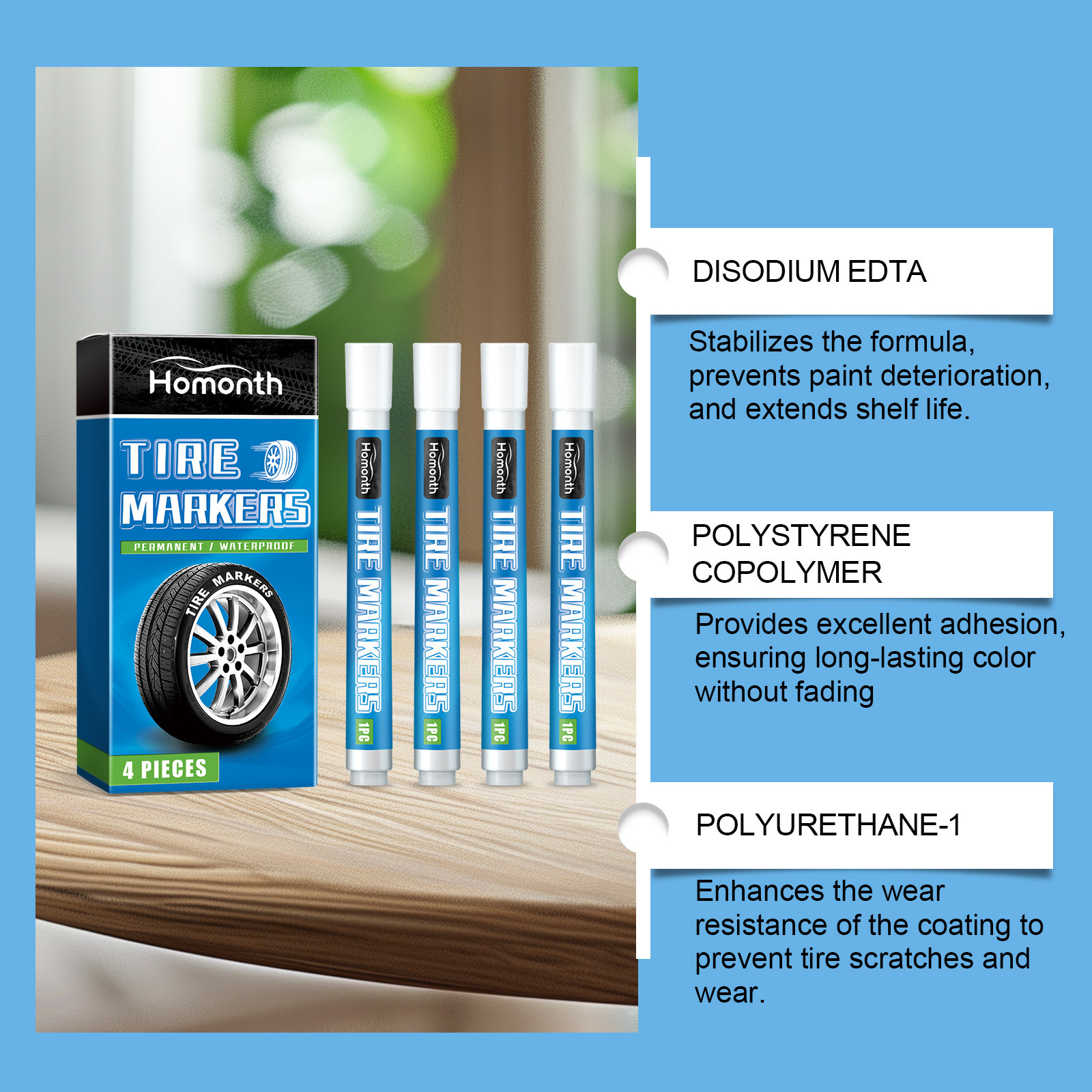 Homonth White Tire Paint Pen Car Tire Solid Color Painting Creative DIY Oil-Based Paint Pen