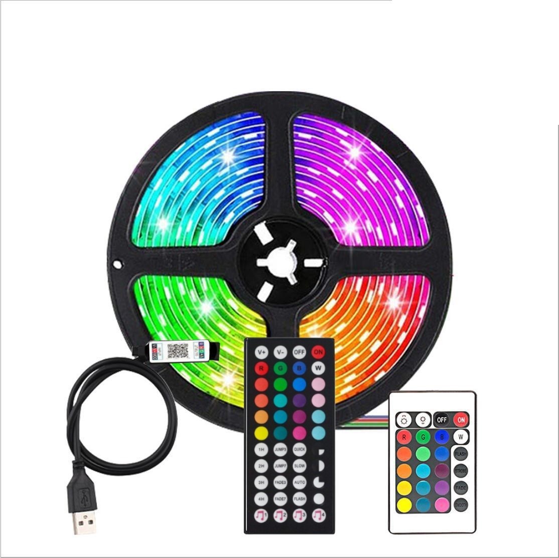 Kit de tiras de luz LED RGB de 5V inteligentes con control remoto wifi para mayoristas, tiras de luz coloridas para fondo de TV y luz de ambiente.