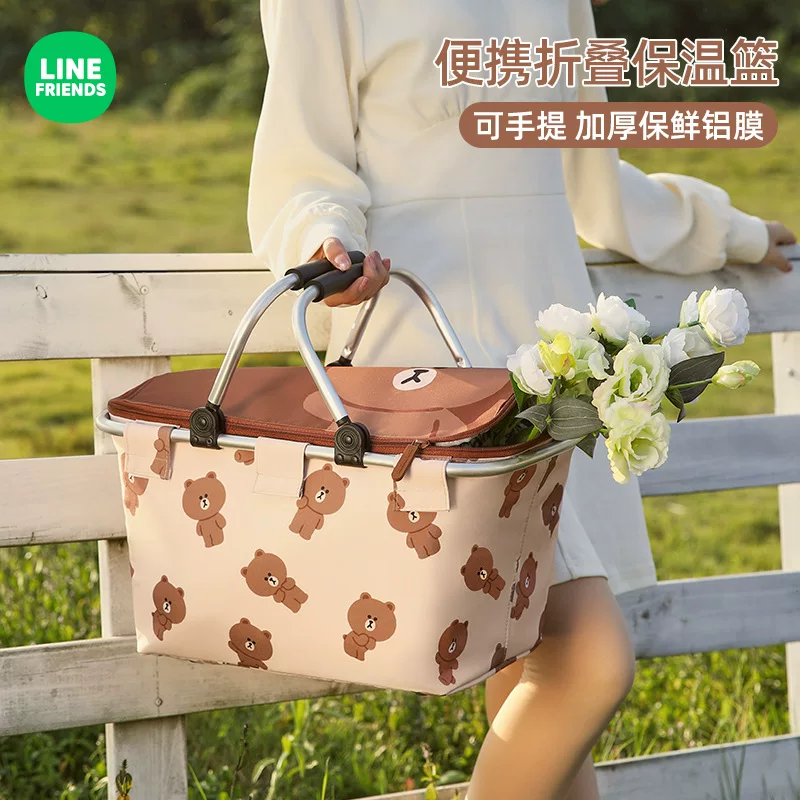 LINE FRIENDS Набор пикниковой корзины весенний выезд складная корзина для хранения на открытом воздухе пикник утепленная кемпинг портативная корзина для пикника