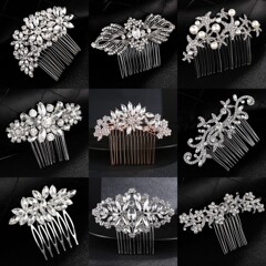 ヨーロッパとアメリカのクラシックなブライダルヘッドドレス合金ラインストーンコームハイエンド結婚式宴会ヘアアクセサリーレトロヘアコーム女性のための