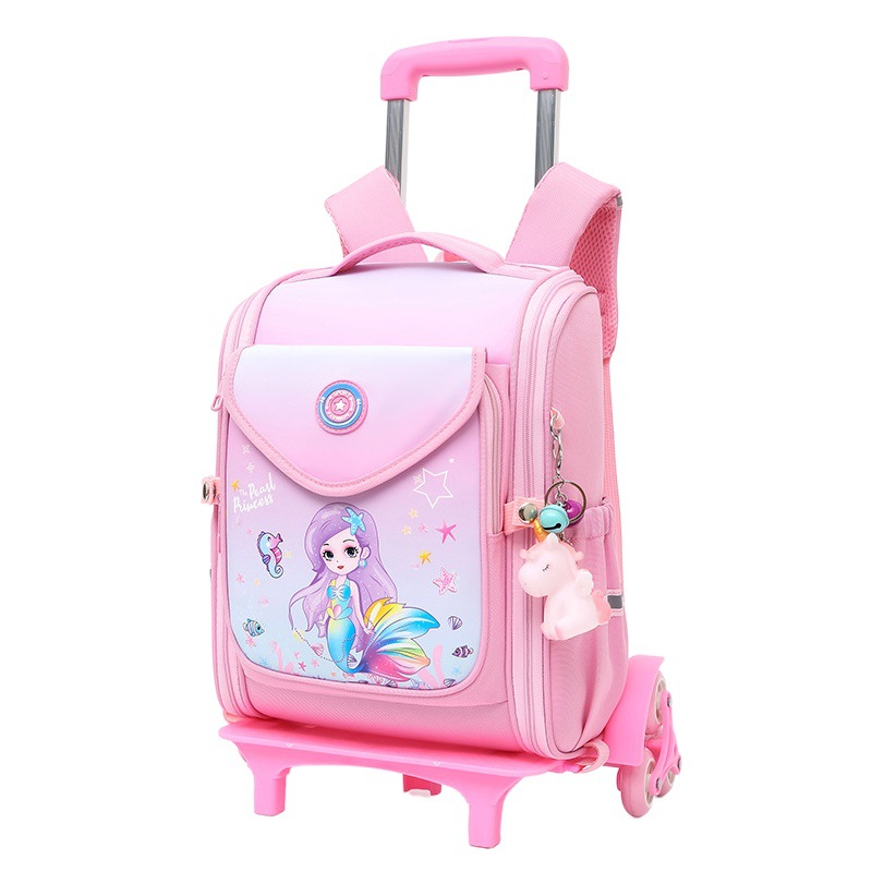 Mochila escolar con ruedas para estudiantes de primaria, mochila infantil con ruedas que reduce el peso y protege la columna vertebral, mochila escolar de sirena para niñas de primer grado