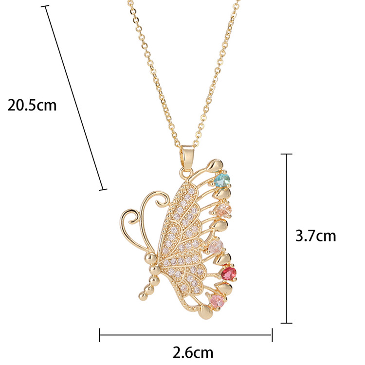 Lady Butterfly Copper Plating Inlay Zircon Pendant Necklace 1 Piece