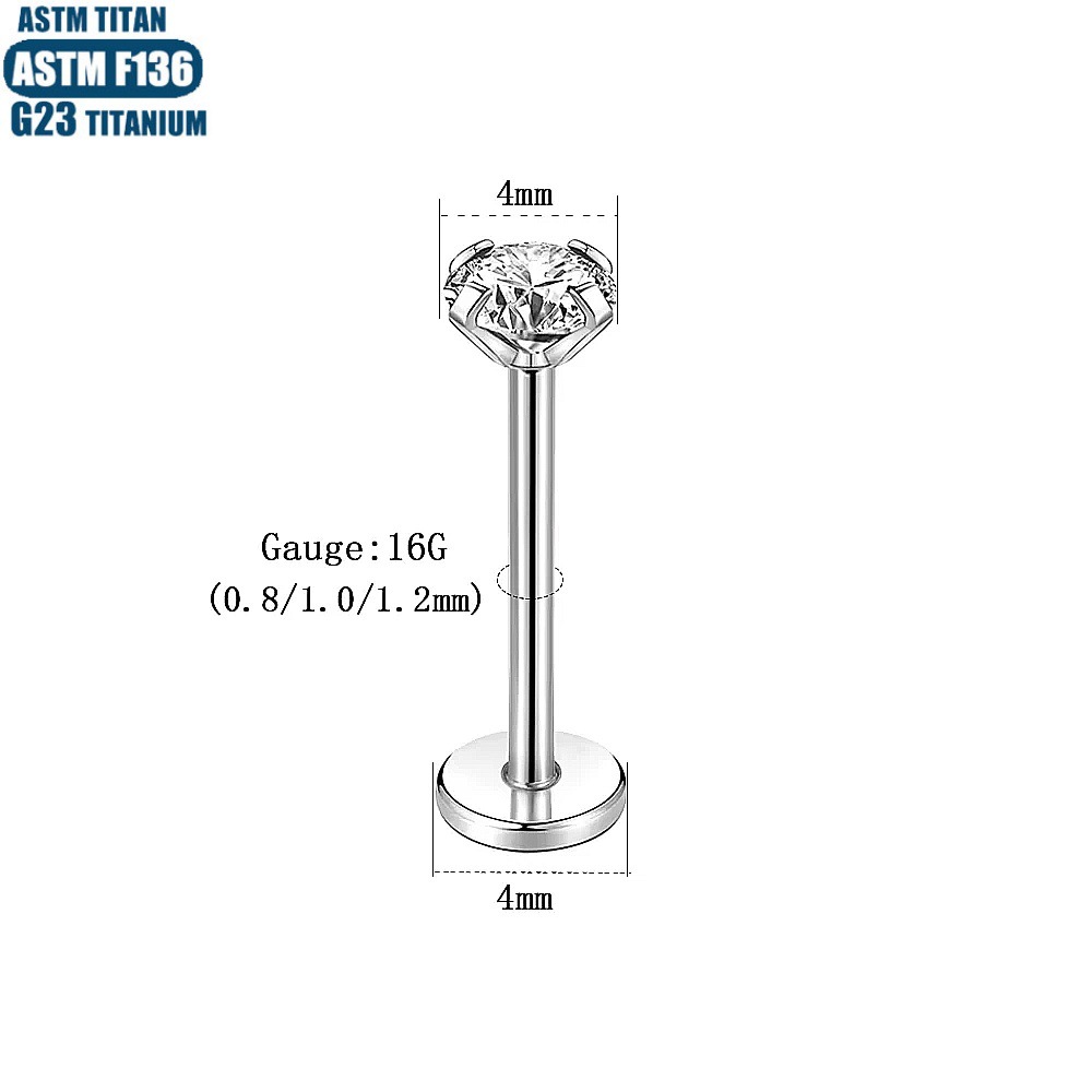 16G labret stud size and finish detail
