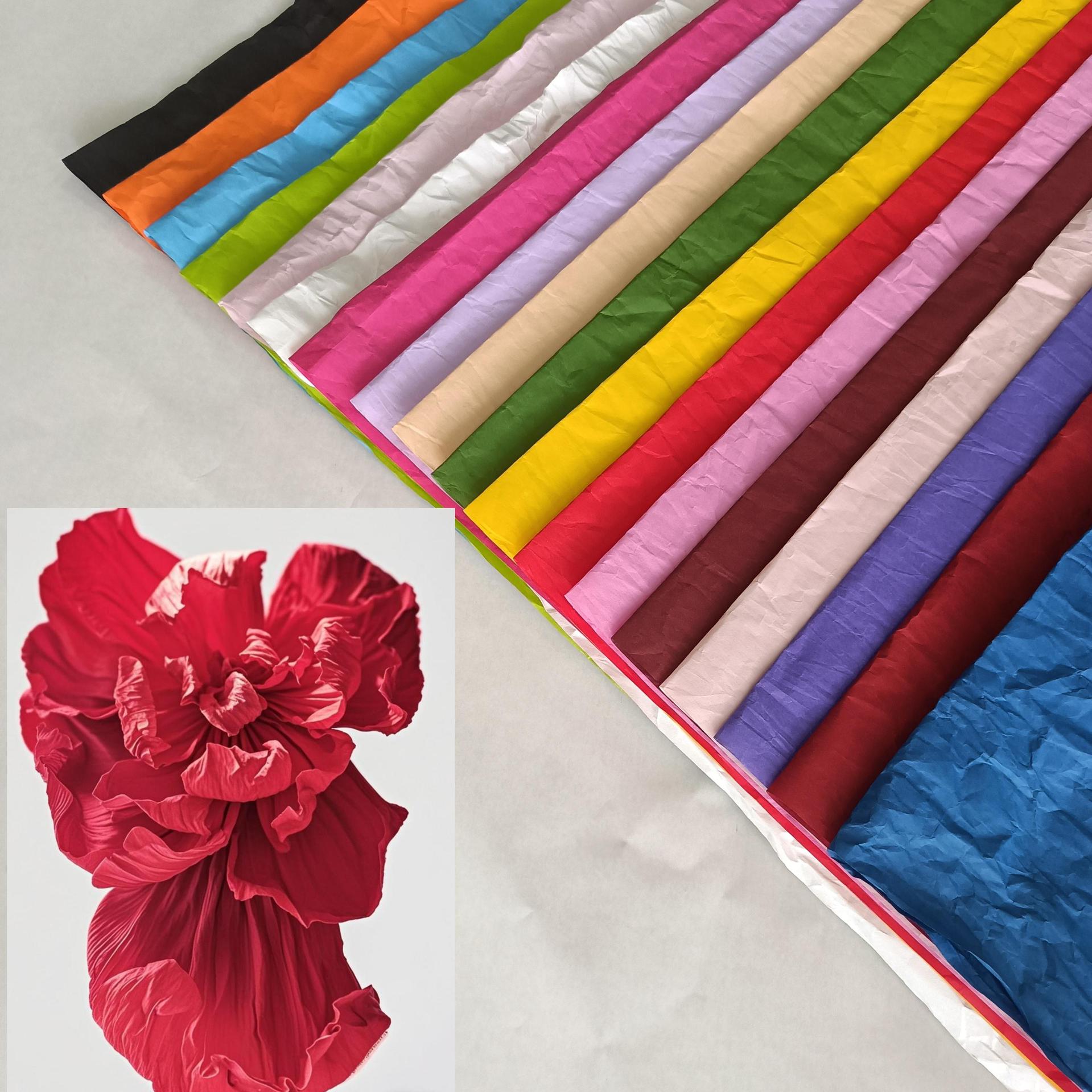 Papel de frotación a mano y papel arrugado, papel teñido de flores, material de flores, papel de textura, ramo de flores de papel plegado a mano, boda