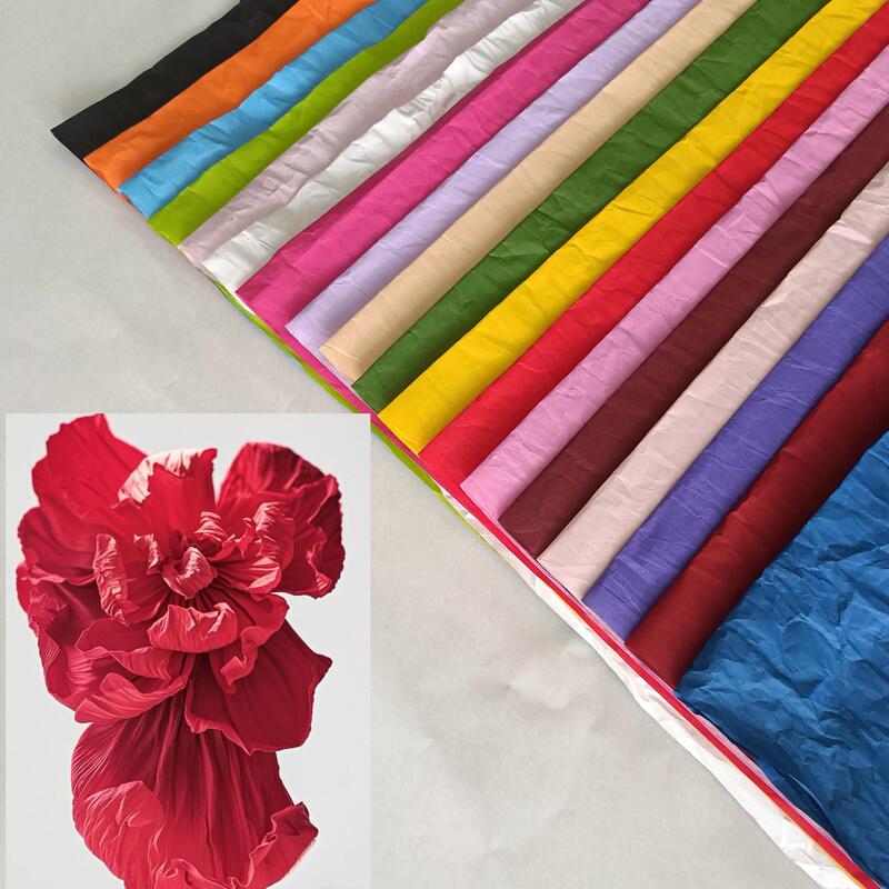 Hand-Rolled Large Sheets of Washi Paper, Crepe Paper, Flower-Dyed Paper, Paper Art Flower Materials, Textured Paper, Wedding Handmade Crumpled Paper Bouquet
