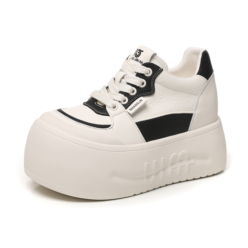 Giày sneaker nữ đế dày tăng chiều cao, mũi đầu to phong cách thể thao — ngọc trai trắng