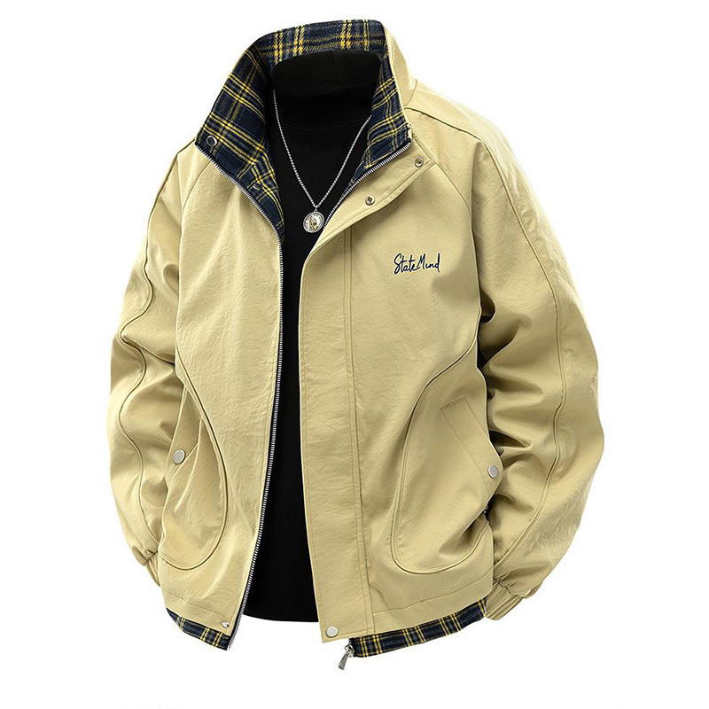 Spring and Autumn Trendy Plaid Turn-Down Collar Fake Two-Piece Jacket for Men Shark American Casual Plaid Collar Jacket Men's Fashion Spring and Autumn Trendy Plaid Turn-Down Collar Fake Two-Piece Jacket for Men Shark American Casual Plaid Collar Jacket Men's Fashion