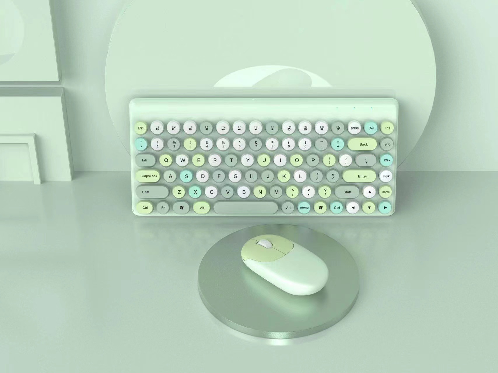 机械手感台式小型无线便携彩色复古圆点按键可爱迷你优质键鼠套装