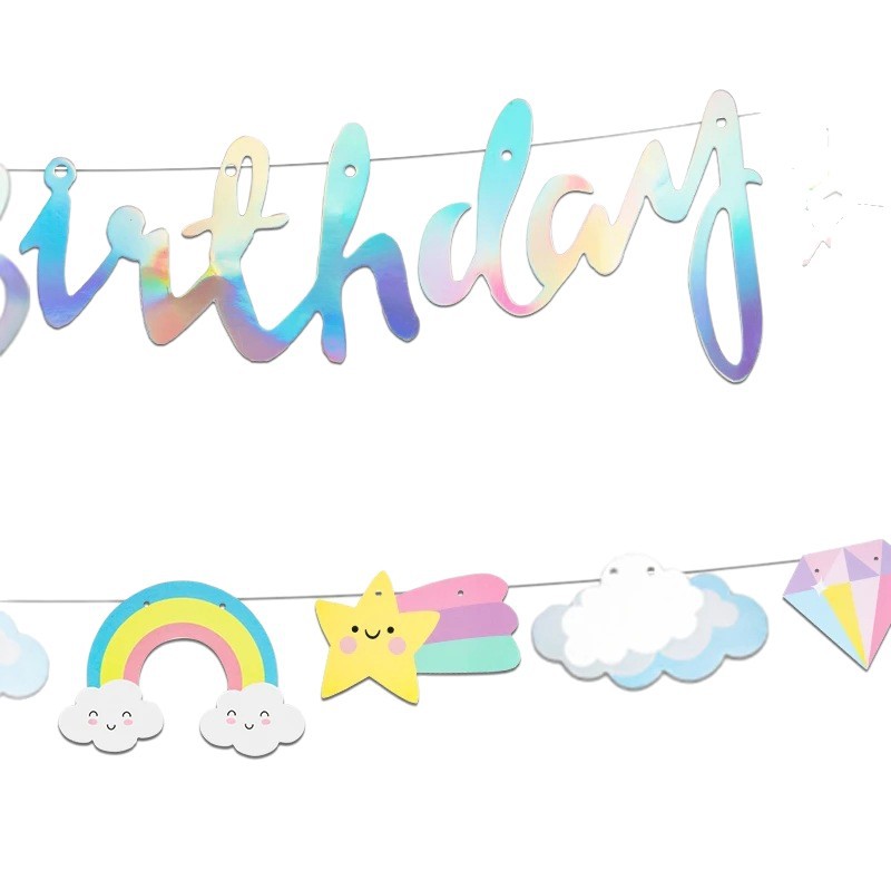 Guirnalda de letras de unicornio de dibujos animados, decoración para fiesta de cumpleaños infantil, guirnalda de papel, decoración colgante para crear ambiente
