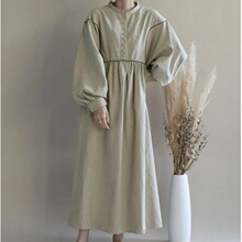 韩国东大门2025秋冬新仿鹿皮绒甜美宽松型灯笼长袖日系文艺连衣裙