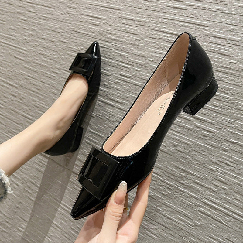 2022 primavera y otoño nuevos zapatos franceses de cuero suave de tacones planos no abrasivo pies de botón cuadrado simple zapatos de mujer 862 - 5