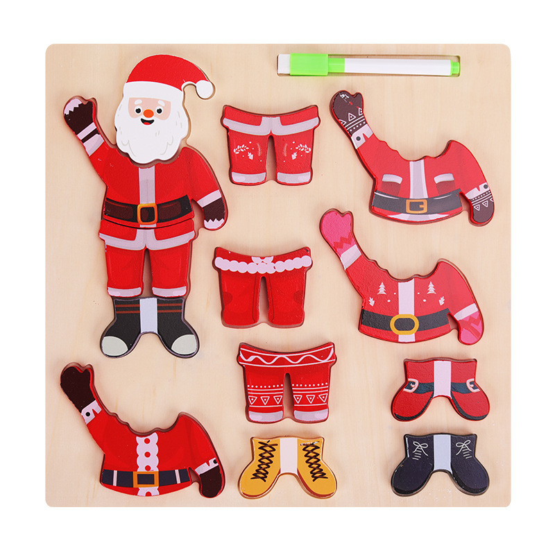 Personajes de madera para niños Vestir Tablero de dibujo de rompecabezas para niñas Tablero de escritura de graffiti Educación temprana Juguetes educativos al por mayor