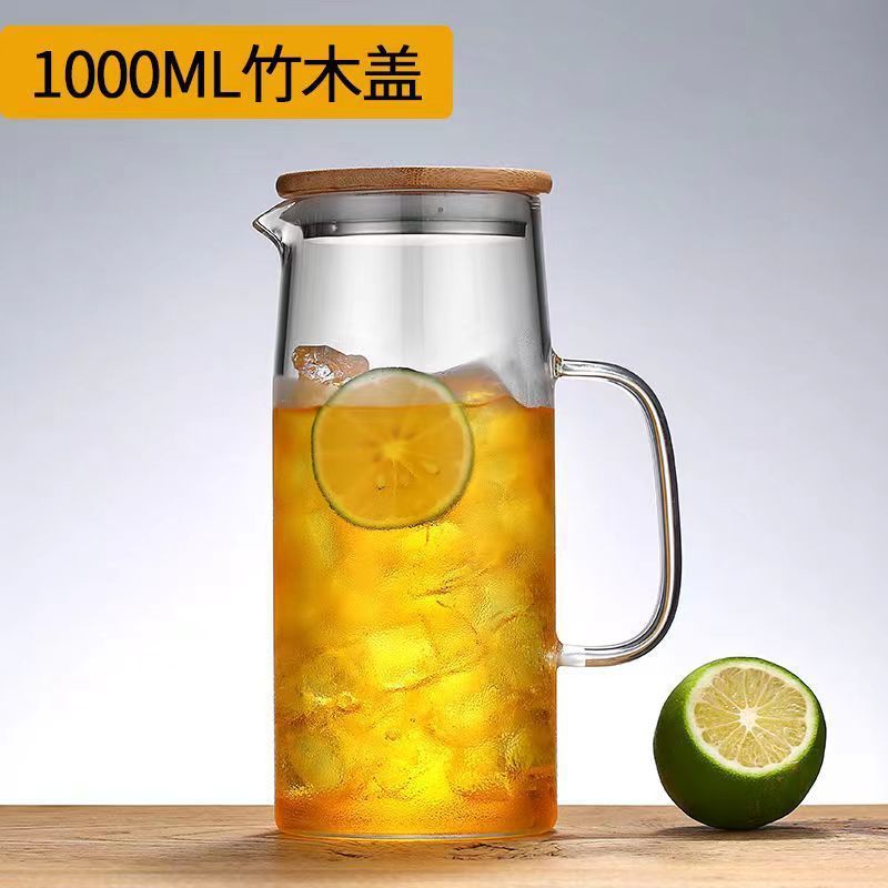 En stock botella de agua fría de vidrio borosilicato con mango simple olla recta de gran capacidad botella de agua fría de vidrio engrosado