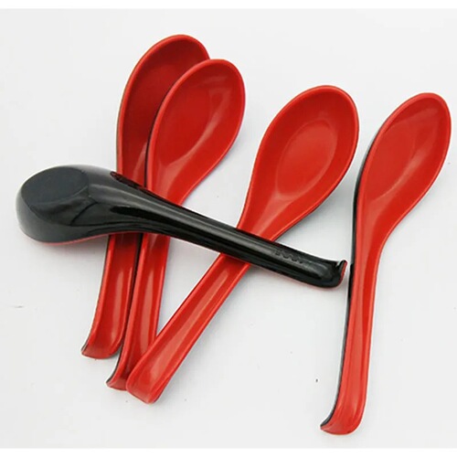 Kitchen practical red and black high temperature melamine spoon imitation porcelain long handle spoon anti-scalding anti-slip drinking spoon noodle spoon