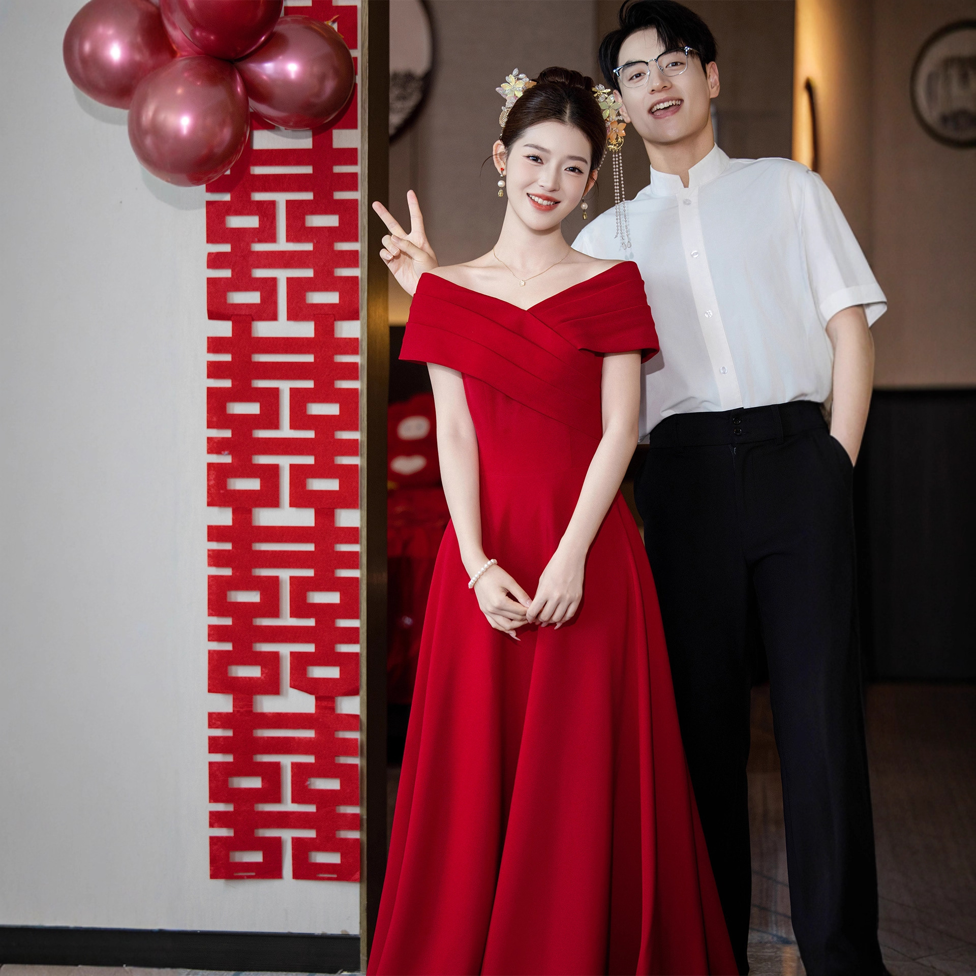 One-Shoulder Toast Dress, New Chinese-Style Wedding Long Dress, Slimming, Elegant and Appropriate for Engagement, Bride, 2026 New Wedding Dress