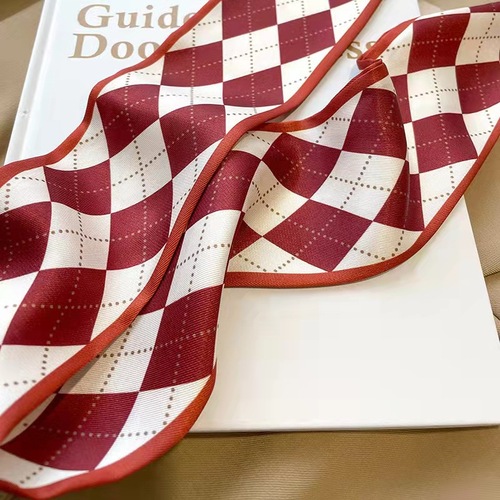 Red temperament double layer satin long silk scarf headband for women Korean style scarf streamer decoration suit scarf versatile