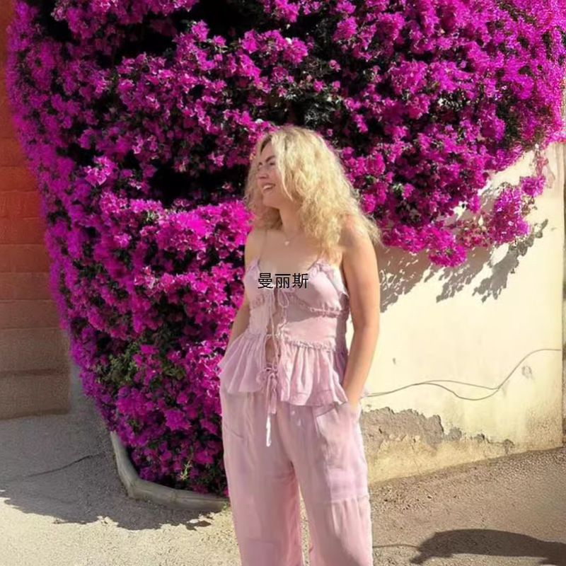 BZL laminated vest top translucent French sexy INS net red European and American pink black light green chenille