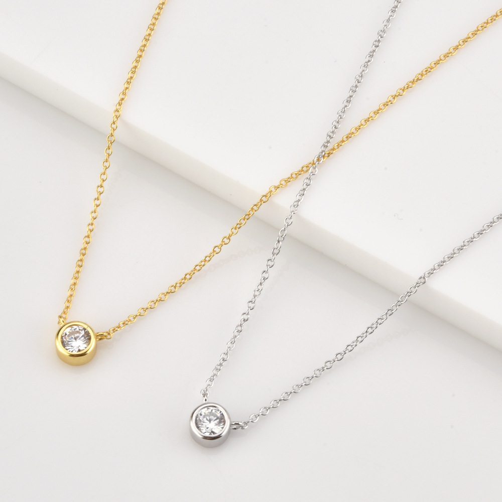 Necklace Classification 925 sterling silver Chain Material 925 Sterling Silver Zircon Cable Chain Plating Inlay Round Necklace