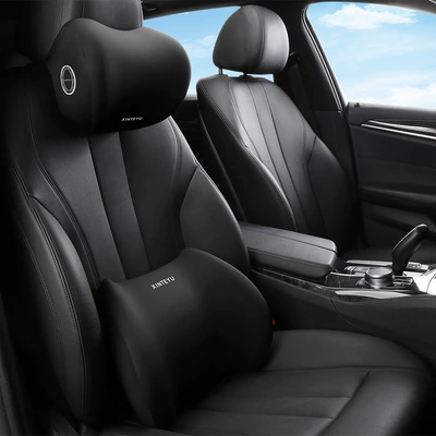 Car Lumbar Support Cushion for Driving Seat Backrest, Car Cushion for Driving, Lumbar Support, Waist Pillow, Lumbar Support (Waist support) - black-headrest-lumbar-pillow-standard