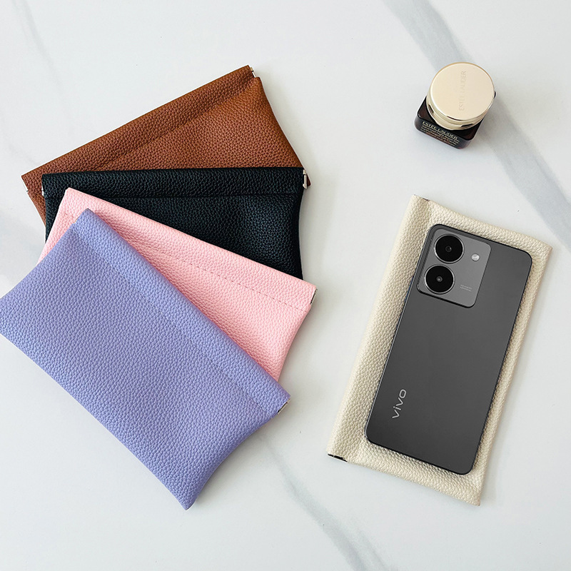 Glasses Storage Bag, Sunglasses Pouch, Coin Purse, Long Automatic-Closing Data Cable Phone Pouch, Spring-Loaded Storage Bag
