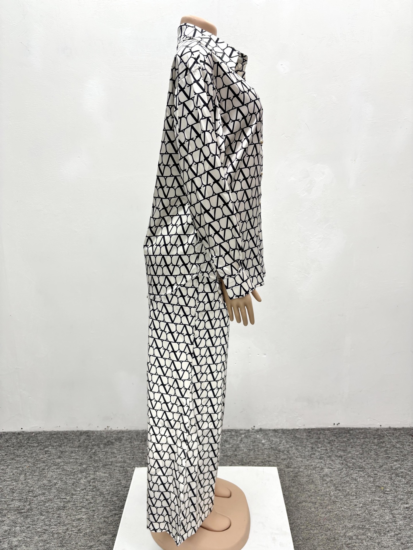 Printed Long Sleeved Shirt Wide Leg Trousers Two Piece Sets African Spring Autumn Women Wear