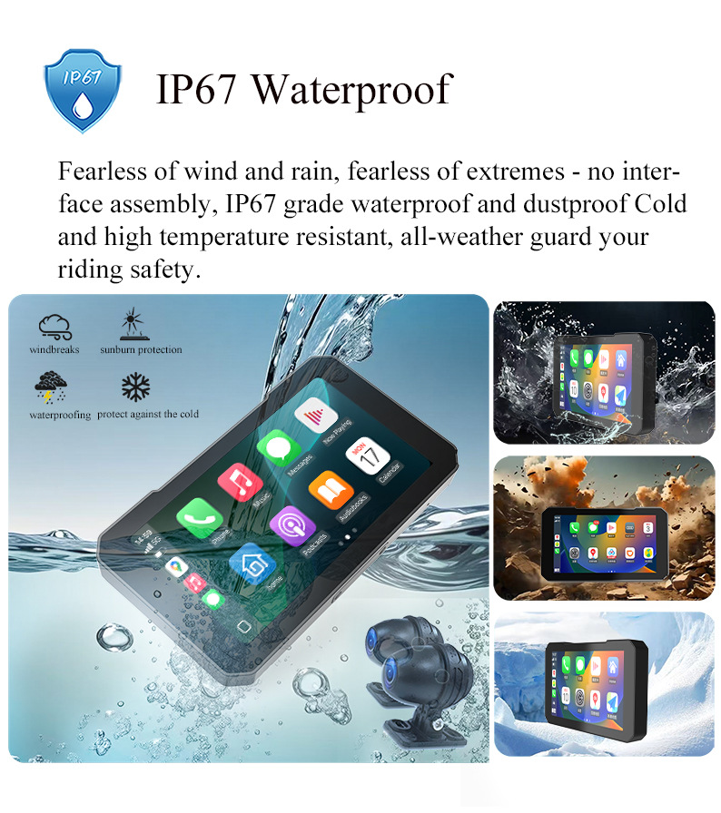Motorcycle Smart Navigation System CarPlay/Android Auto Wireless Screen Mirroring Dash Cam Waterproof