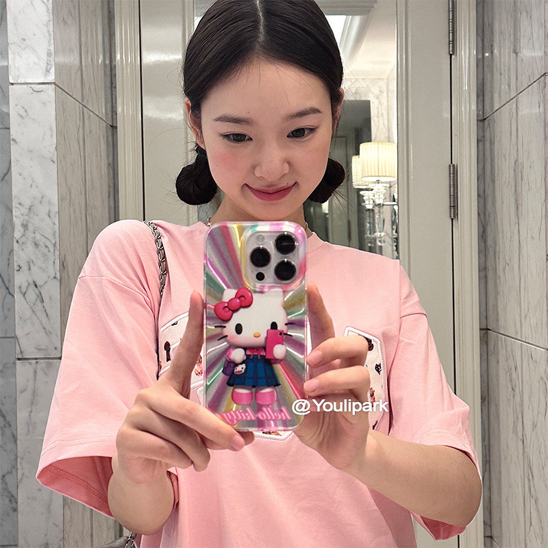 Yuri Park Ins Cute Girl Rainbow Aurora Cat for 12 Apple 15ProMax Phone Case iPh16