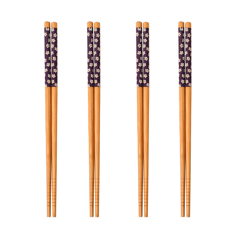 Palillos de bambú de estilo japonés al por mayor 22,5 CM pequeño hilo puntiagudo floral carbonizado palillos en stock puesto grupo compra suministro