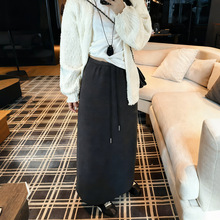 SD休闲包臀抽绳松紧带长裙加绒直筒舒适弹力秋冬新款保暖半身裙子