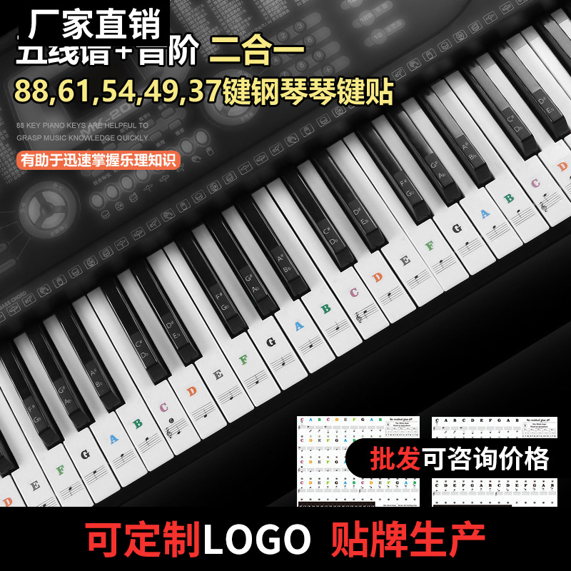 Piano eléctrico órgano electrónico teclado pegatina etiqueta transparente puntuación simple 88 clave 61 clave 54 clave autodidacta calificación autodidacta puntuación de cinco líneas