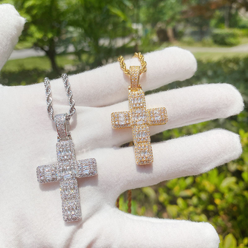 Cross Diamond Necklace Gold Unisex Chain For Couples_voghion.com